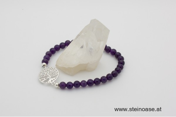 Armband Amethyst + 'Baum' Silber, 6mm